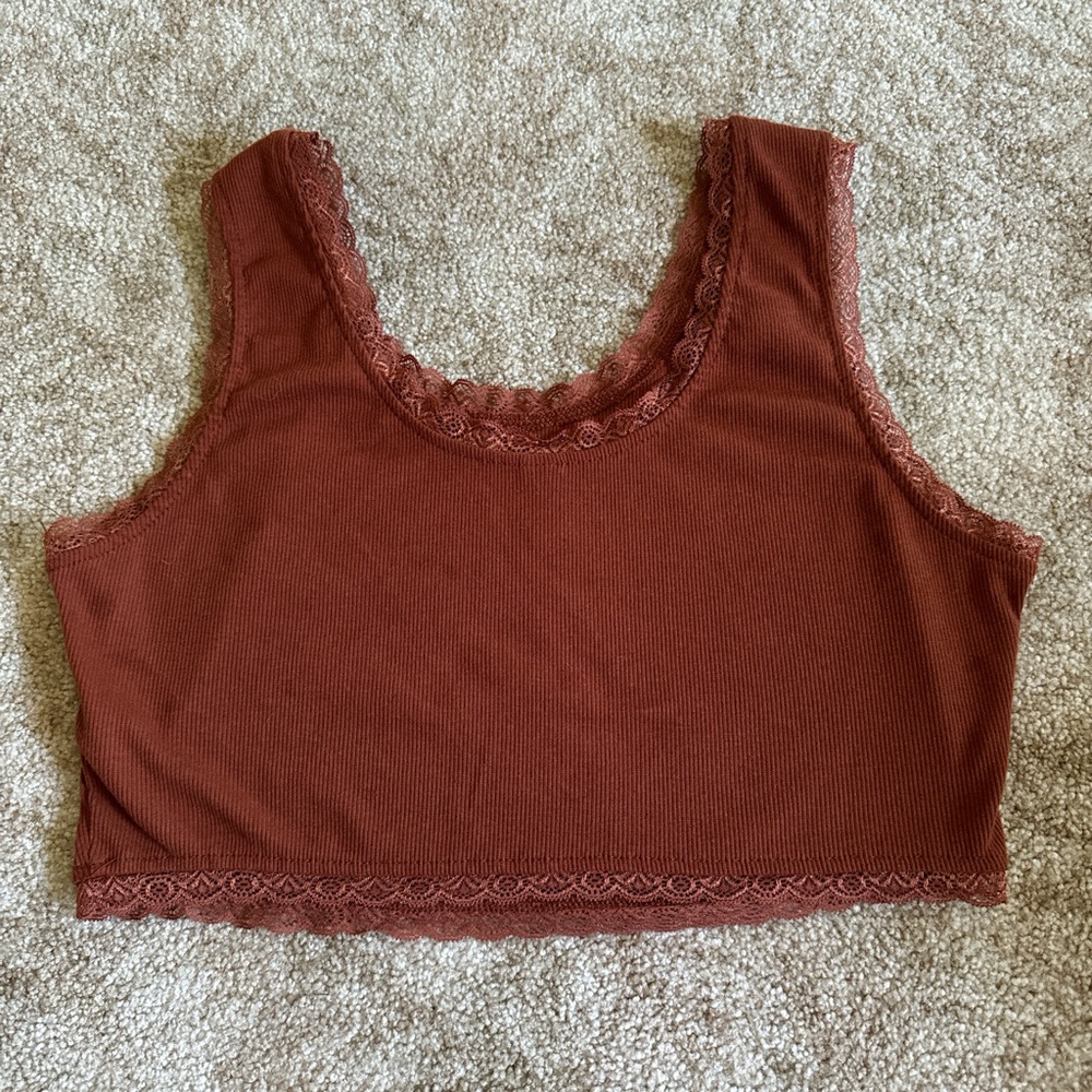 XL SHEIN lace trim Rust/Burgundy cropped tank top